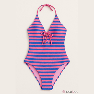 No Boundaries one piece pink & blue striped bathing suit size large